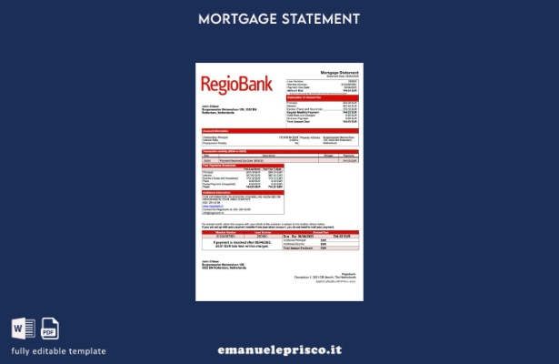 stile verificato Estratto conto ipotecario Regiobank dei Paesi Bassi Modello Wor